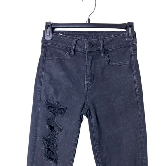 American Eagle AE Women’s Next Level Stretch Jeggings Size 0 Black Destr… - Picture 2 of 7
